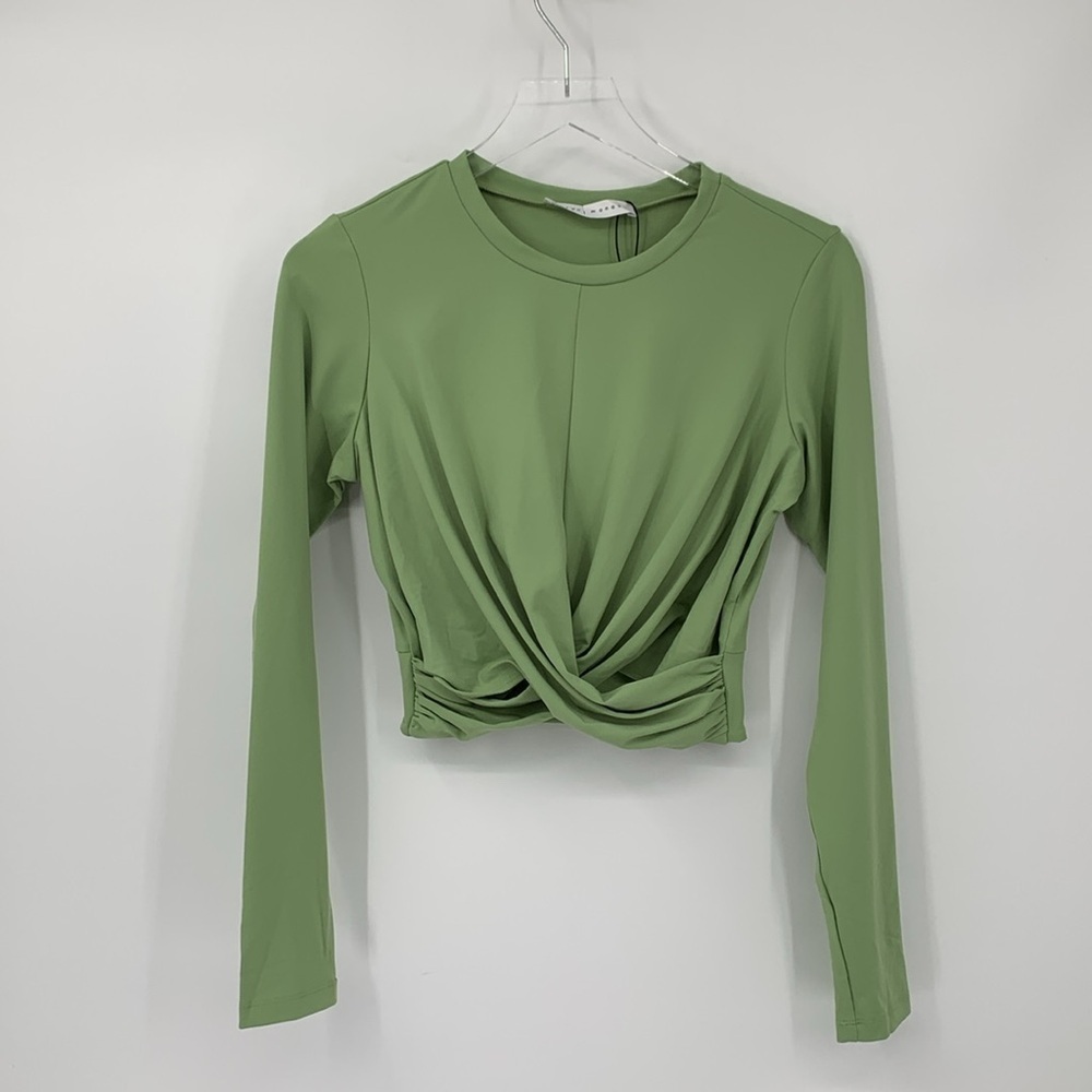 Susana Monaco twist front cropped top shirt blouse grass green jersey new Medium